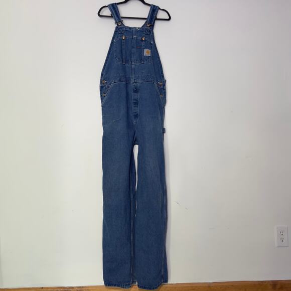 CARHARTT Vintage Blue Denim Painter Carpenter Bib Overalls Tall
Size 30x34 - Picture 1 of 7